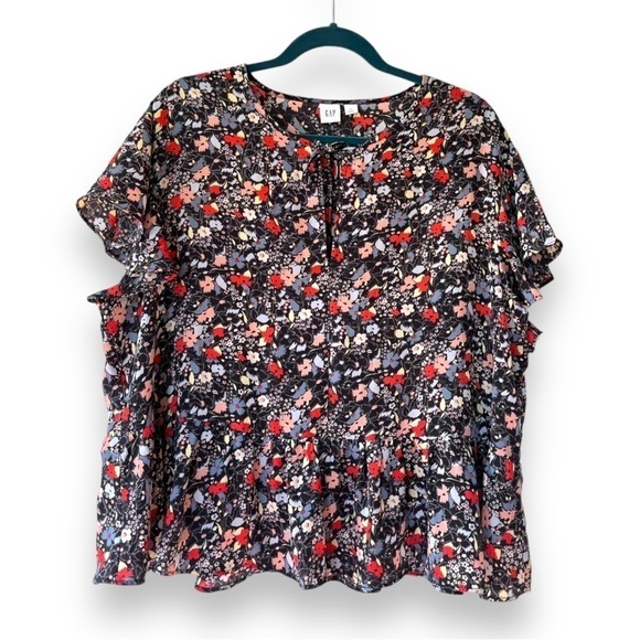 GAP Floral Blouse - Black, Red, White - Picture 1 of 5
